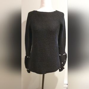 Black sweater with pearl sleeves, made in Italy